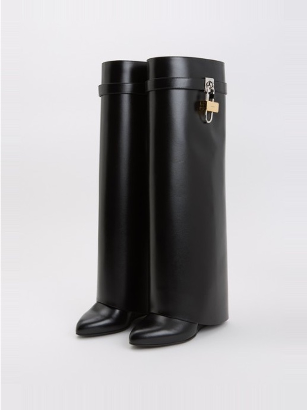 Givenchy Black Glossy Over-the-Knee Leather Boots with Padlock
